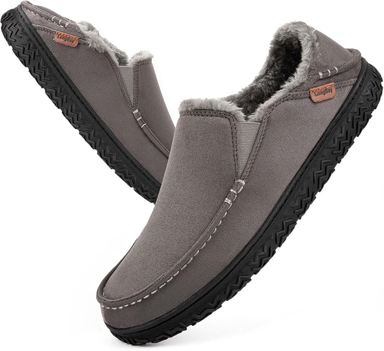 LongBay Men's Moccasin Slippers Comfy Warm Memory Foam House Shoes Winter for Indoor Outdoor