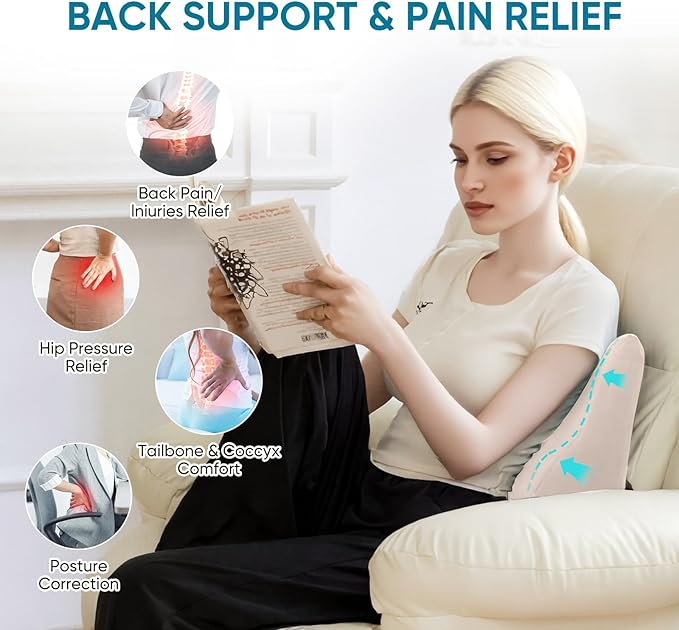 Lumbar Support Pillow for Recliner Chair and Couch, Memory Foam Back Cushion Ergonomic Large Back Support Pillow for Lower Back Pain Relief, with Soft Velvet