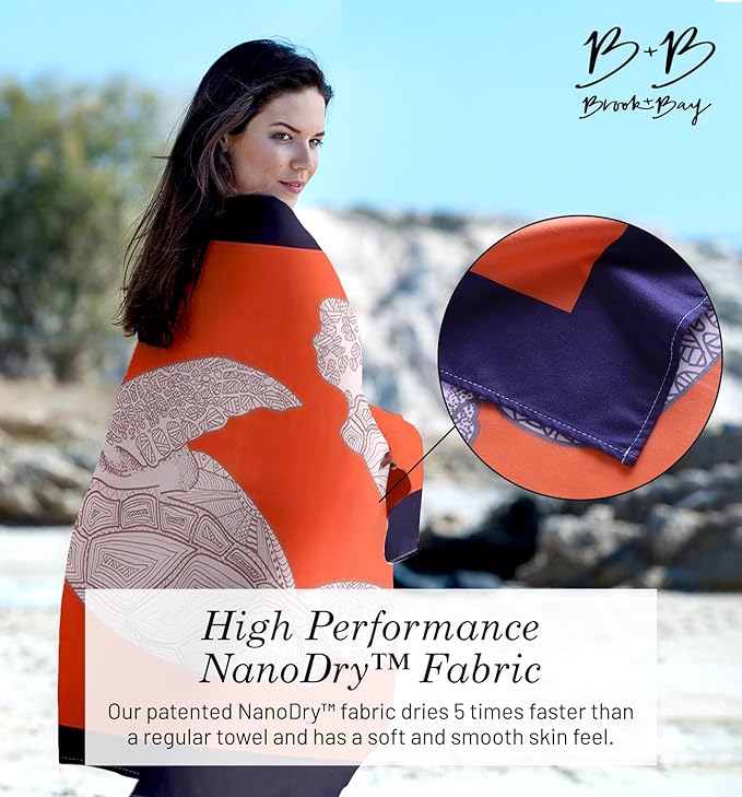 Brook + Bay Sand Free Beach Towel, Compact Beach Towel, 35"x78" Beach Towels - Oversized, Sandproof, Light Weight Beach Towel in a Bag - Tortoise