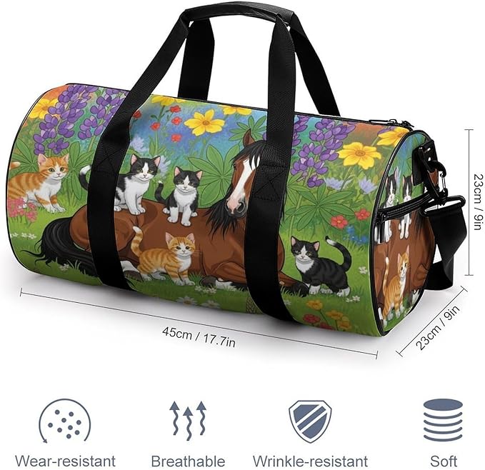 Workout Lightweight Duffel Bags Flowers Horse Cat Durable Travel Gym Sports Bag Carry On Weekender Overnight Bag
