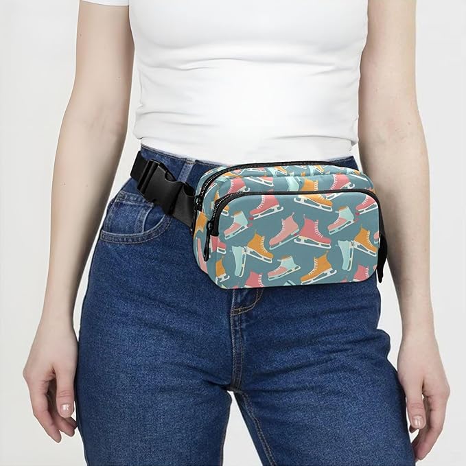 Ice Skates Fanny Pack for Women Men Water Resistant Fashion Waist Packs with Adjustable Strap Belt Bag for Travel Workout Jogging Hiking 21220342