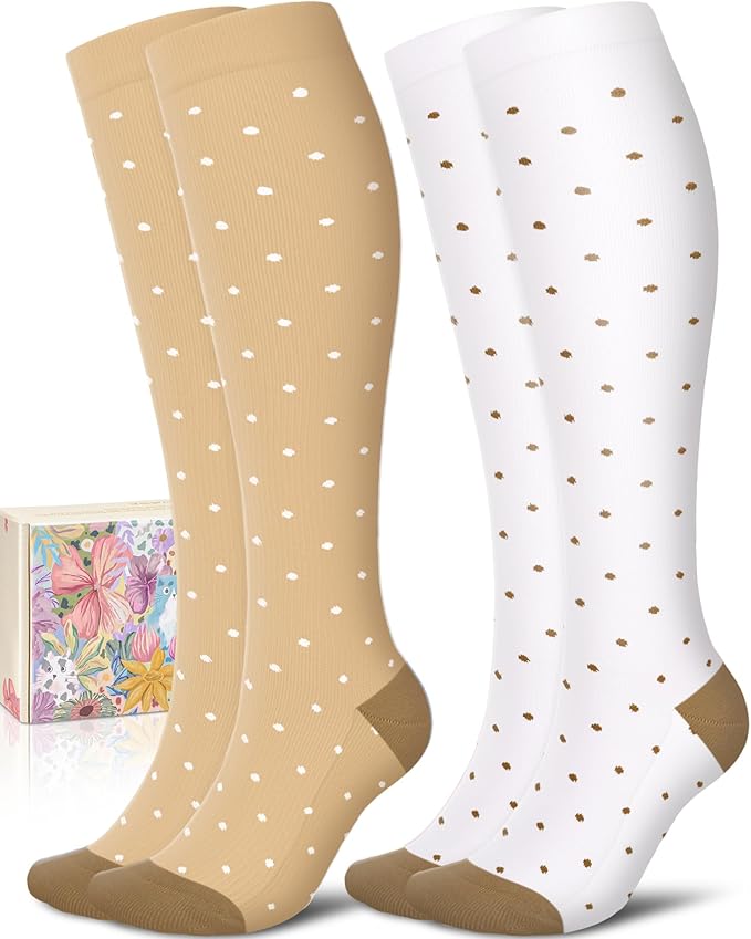 CTHH Cotton Compression Socks for Women Men 20-30mmHg Knee High Support Socks Circulation for Running, Travel, Nurses, Pregnancy (2 Pairs)