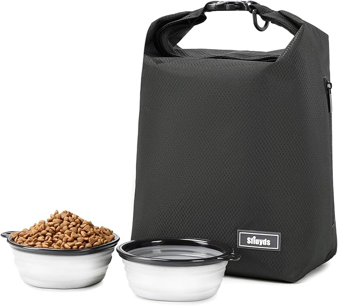 Travel Dog Food Container Pet Food Storage Bag Containers 2PCS Collapsible Travel Dog Bowls Waterproof Camping Storage Essentials Kibble Carrier 20L Easy to Clean (Black, Large)