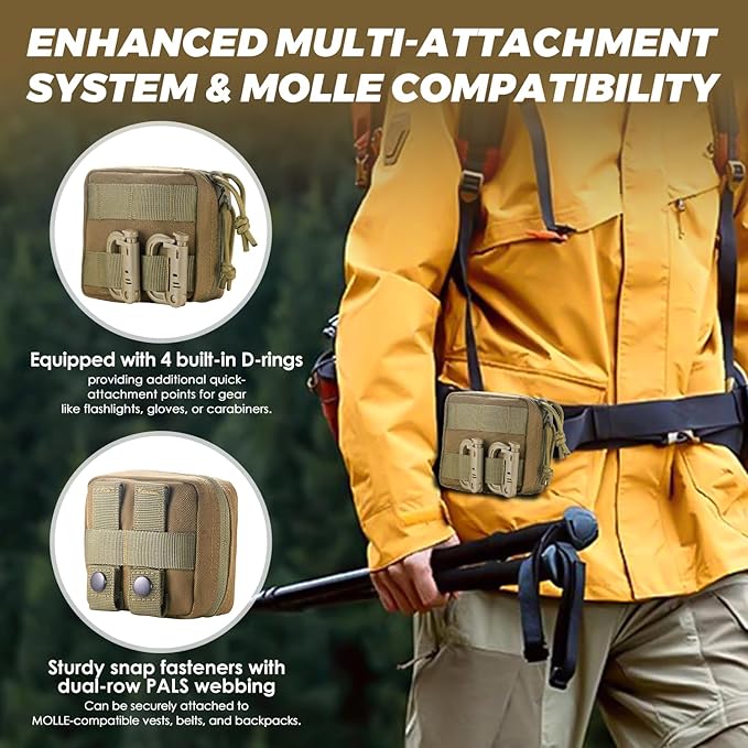 2 Pack Mini Tactical EDC Molle Pouch with 4 D-Rings, Compact Utility Belt Pouches Organizer with Removable Clear ID Pocket for Enhanced Gear Attachment (4x4 GP Pouch)