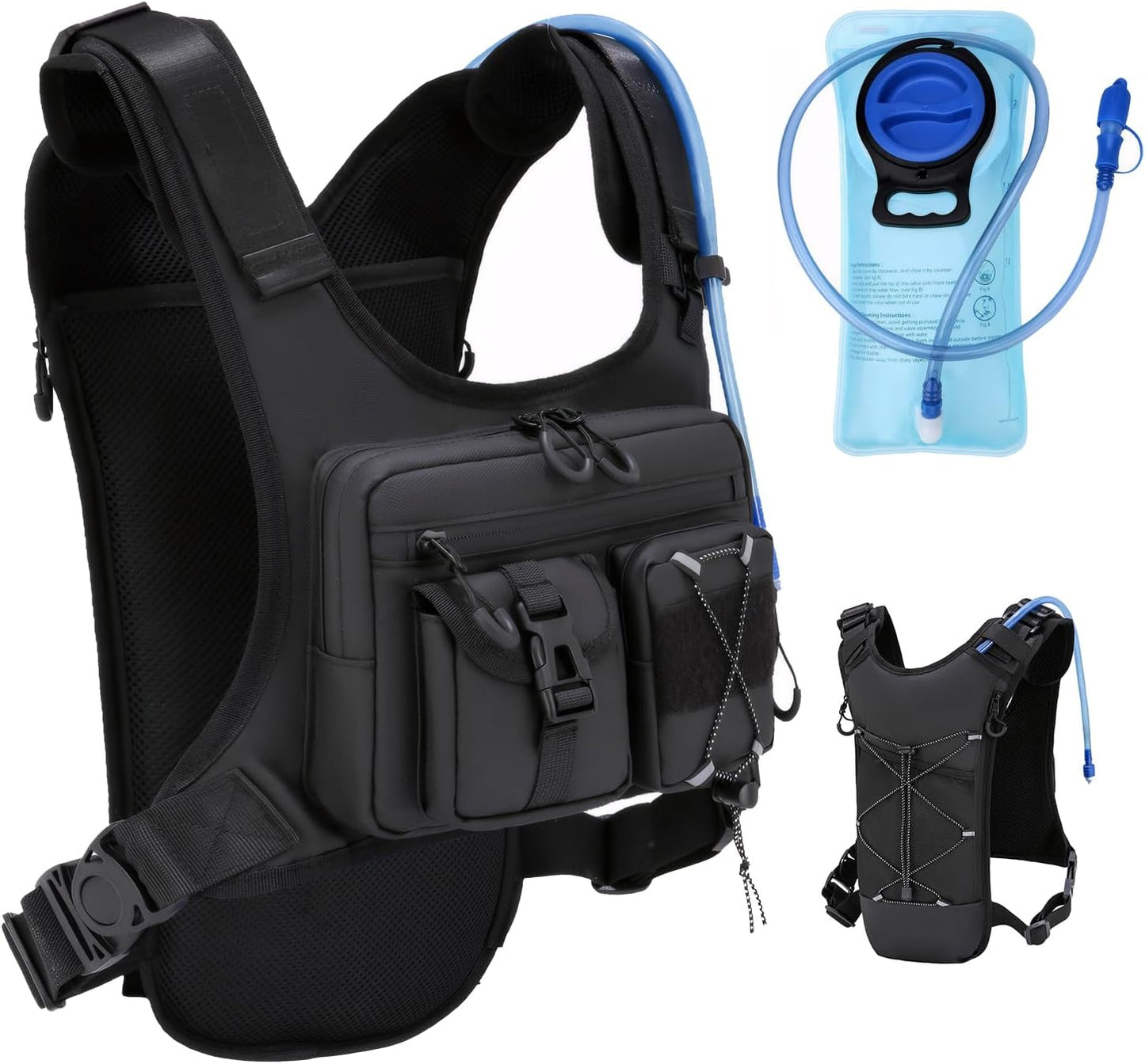 USA Original Patent Running Hydration Vest Backpack, Lightweight Chest Pack with 2.0L Water Bladder Bag Daypack for Hiking Running Cycling Race Marathon for Women Men