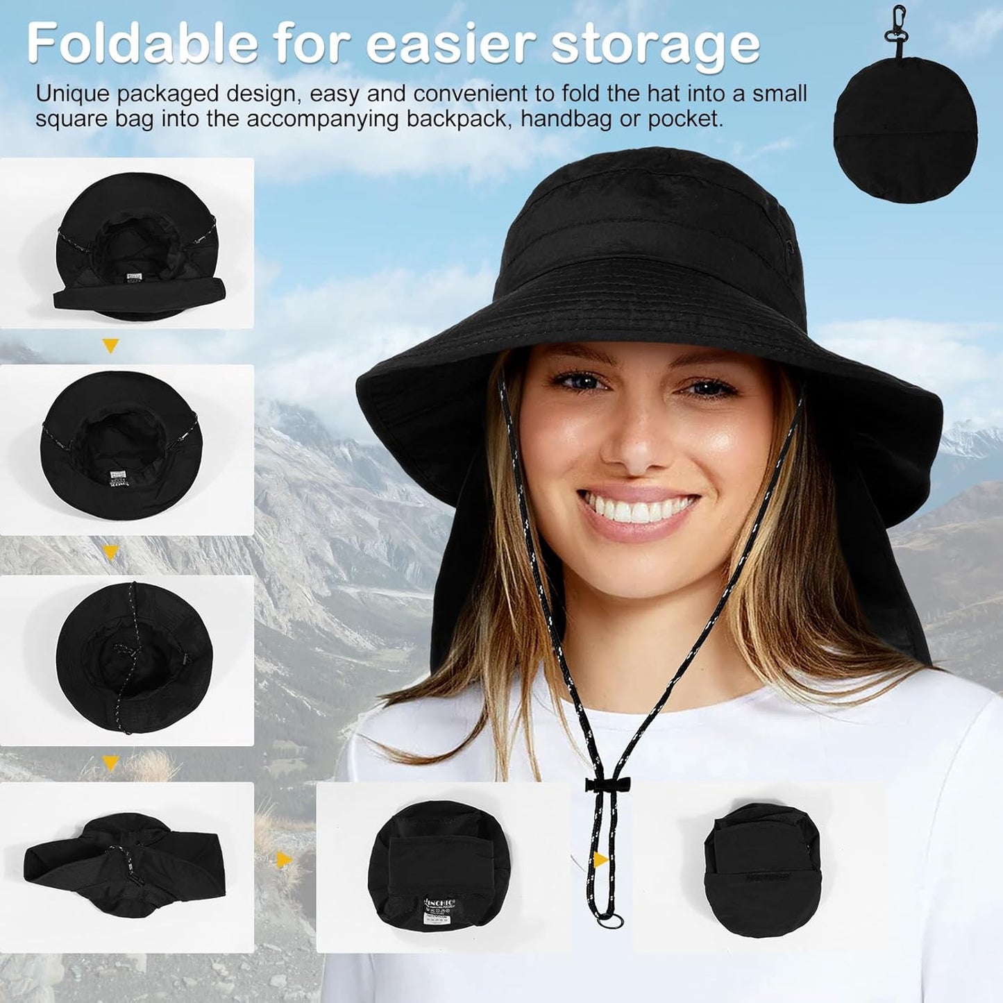 Water-Resistant Sun UPF 50+ Bucket Hat Protection Packable Brimmed Boonie for Women Men Summer Lightweight Hiking Outdoor Cap
