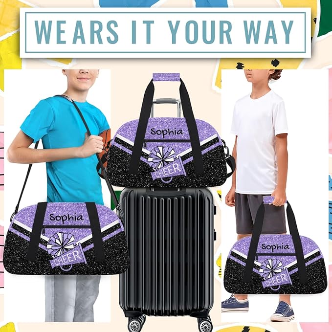 Personalized Glitter Purple Cheer Bag for Cheerleaders, Custom Sport Gym Bag Dance Bag Travel Duffle Bag Cheerleading Gifts for Women