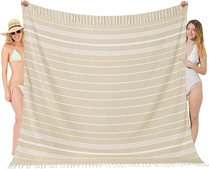 Oversized Turkish Beach Towel Blanket XXL Cotton Sandproof Towels Boho Woven Extra Large Big Sand Free Giant Throw Blankets Huge Quilt XL Picnic Camping Necessities Cloud For Adult Gifts Beige