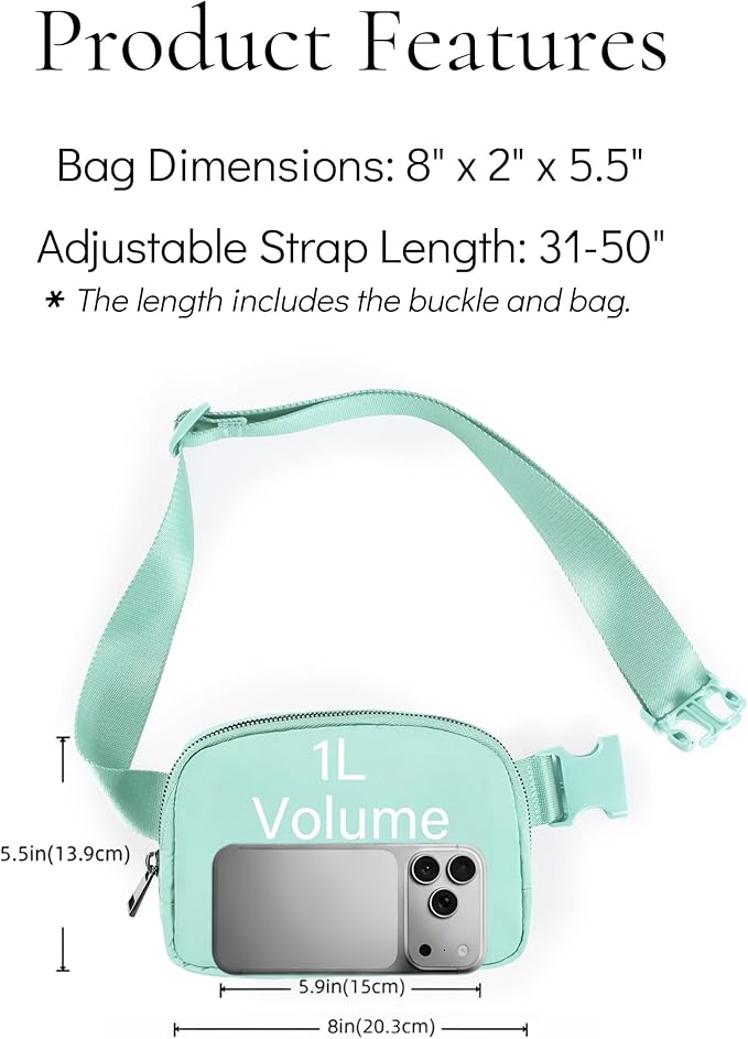 Fanny Pack Crossbody Bag Trendy Waterproof Small Cross Body Purse for Women Men Fashion Waist Packs Mini Belt Pouch Chest Bum Hip Bag Lulu Dupes for Travel Vacation Running Matcha Cream