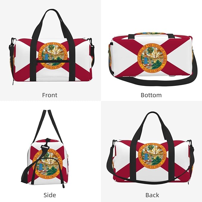 Flag of Florida Print Gym Bag with Shoe Compartment for Women Men, 17.7in Sports Duffle Weekender Tote, Overnight Travel Duffel Bag Carry On