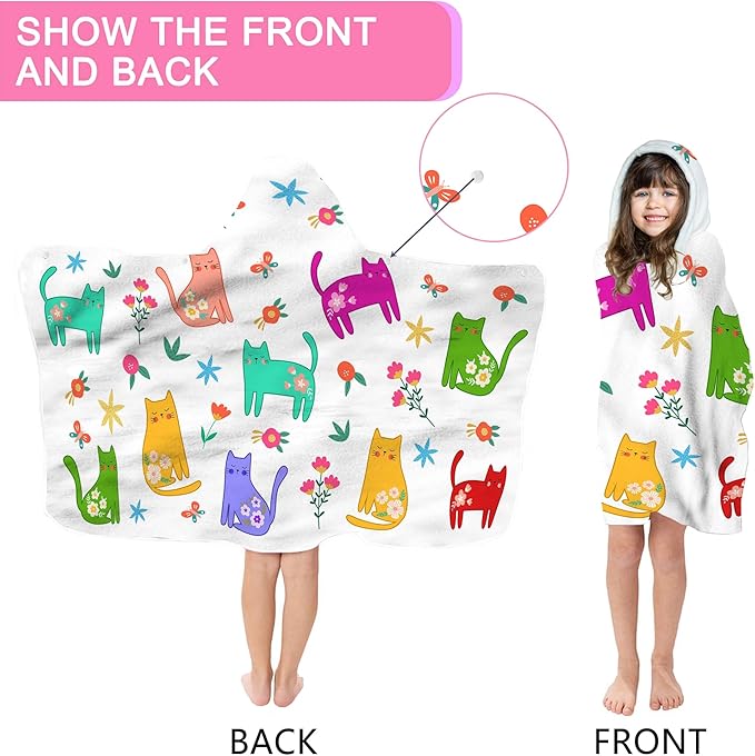 Bonsai Tree Summer Bright Hooded Beach Towel, Cat Lover Kids Poncho Towel for Boys Girls, Quick Dry 30''x50” Bath Towel for Pool Swiming Boys Gifts