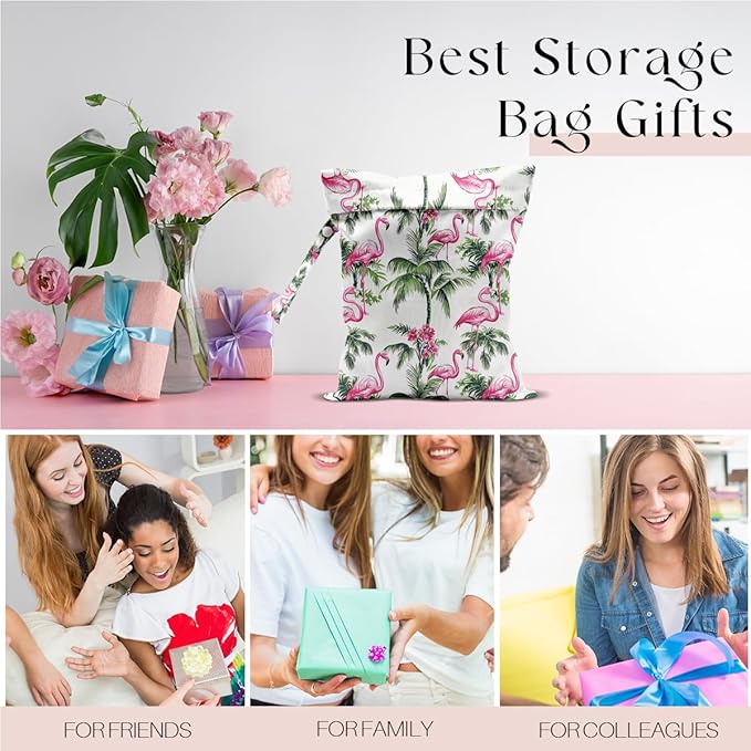 Wet Bag for Swimsuit, Beach Travel Essentials Wet Dry Bag, for Sunscreen Toiletry Dirty Clothes Yoga Gym Diaper, Friends Summer Beach Vacation Gifts. Palm Tree Flamingo