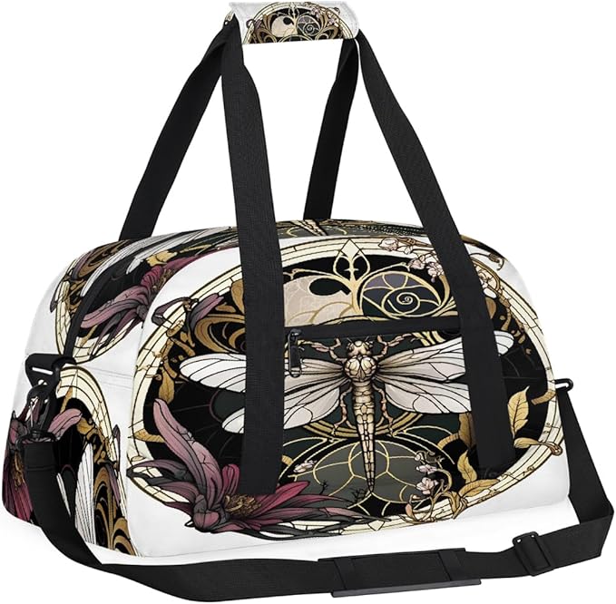 Travel Duffle Bag for travel duffle bag sports Girls Boys Kids Flowers Dragonfly Vintage Lightweight Overnight Sleepover Weekender Bags Small Dance Gym Sport Bag Teens Carry-On Size Workout Bag