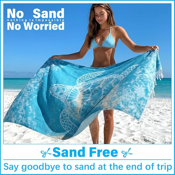 Thin Turkish Beach Towel Lightweight Soft Cotton Extra Large XL Oversized Sand Free Sandproof Absorbent Quick Dry Towels Cloud Bath Pool Travel Compact Essentials Accessories for Adult Gifts