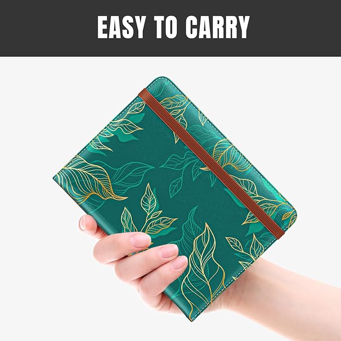 Rimilak Passport Holder, RFID Blocking Passport Cover Wallet Travel Essentials, Leather Travel Air Ticket Documents Organizer Protector for Women and Men, Gold Leaves