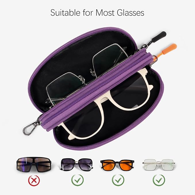Double Eyeglasses Case Soft Portable Zipper Sunglasses Pouch with Keychain Clip for Men Women