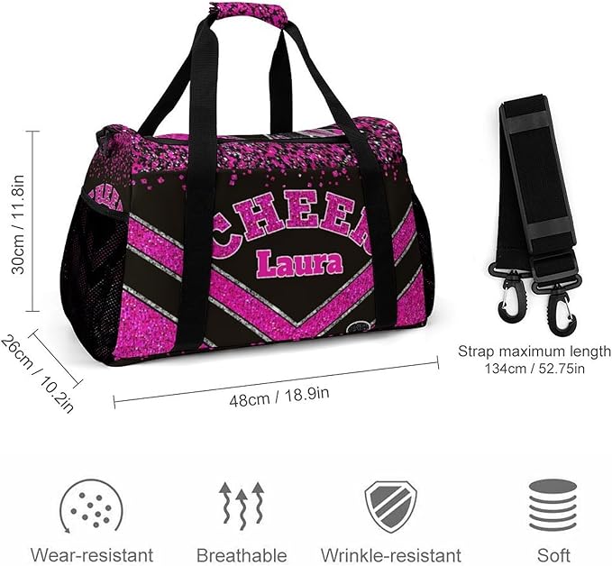 Personalized Cheer Bag Gifts for Girls Sport Cheerleading Gym Travel Duffel Bag Overnight Weekender Bags with Name (Rose Pink)