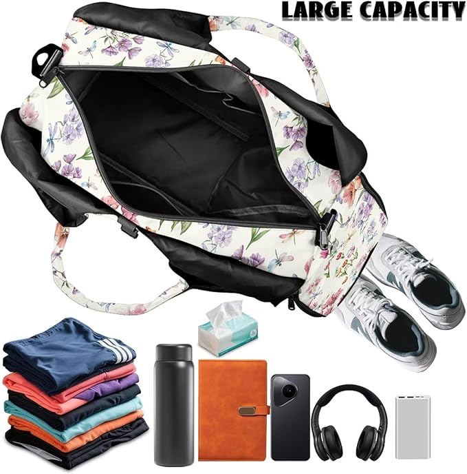 Tulip Floral Print Gym Bag for Women Duffle Bag with Shoe Compartment and Yoga Mat Holder Carry On Tote Bags for Sports Travel Hospital Fitness Swim Elegant Tote Bags with Zipper