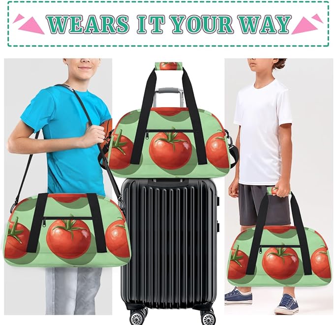 Red And Green Tomatoes Kids-Duffel-Bags Gymnastics Dance Bag Carry-On Overnight Travel Gym Lightweight Dance Sports Bags For Girls Boys Kids，
