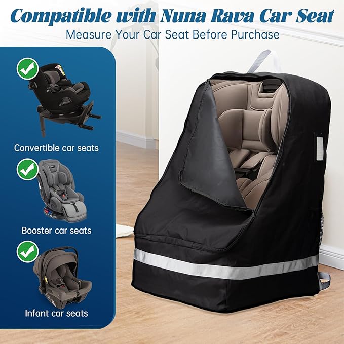 Car Seat Travel Bag Compatible with Nuna, Infant Car Seat Travel Bags for Graco, Large Padded Car Seat Backpack for Airplane, Easy to Store, Black