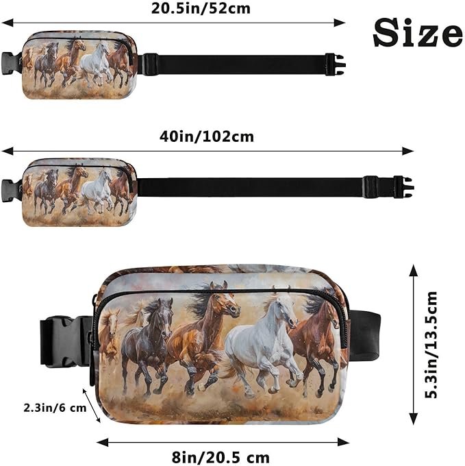 Horses Running in The Desert Fanny Pack for Women Men Water Resistant Fashion Waist Packs with Adjustable Strap Belt Bag for Travel Workout Jogging Hiking 21220110