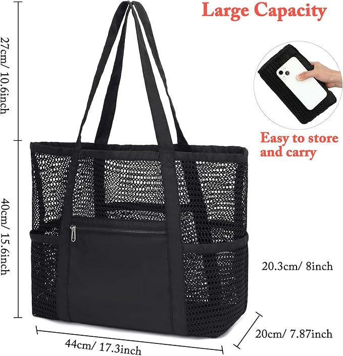 Mesh Beach Bag for Women, Casual Hobo Bags Large Beach Tote for Pool Travel Cruise Vacation Essentials