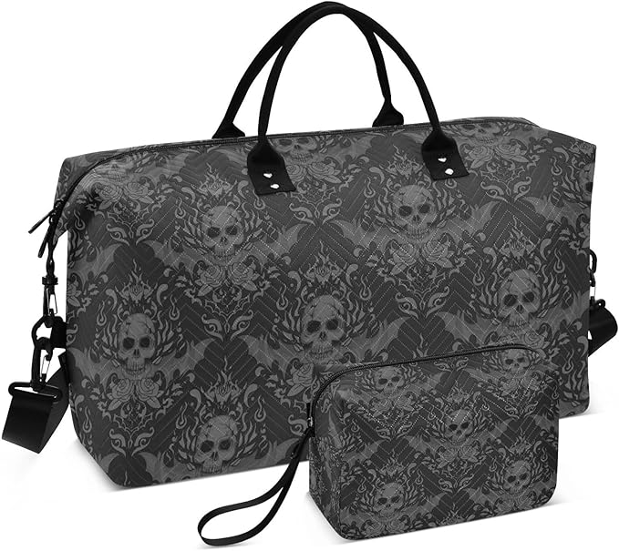 Gothic Skull Quilted Travel Bags Weekender Duffle Bags With Toiletry Bag Carry on Overnight Duffels Yoga Gym Bag for Airplanes Business Sports