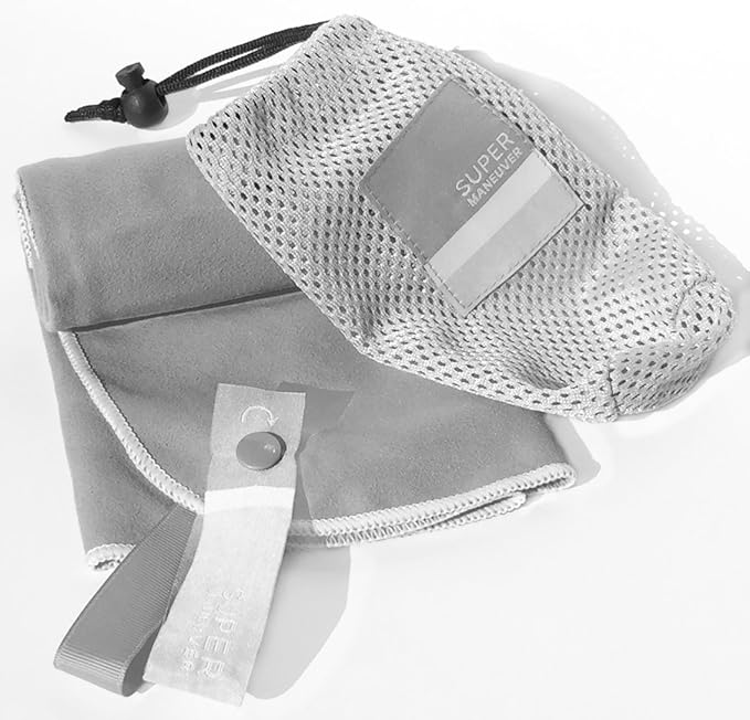 Super Towel for Sports, Travel & Beach — Lightweight, Compact, Absorbent, Quick-Dry, Soft Microfiber Suede — Great for yoga, pool, gym, bath, outdoors, anywhere! (Gray+White, M (40x20"))