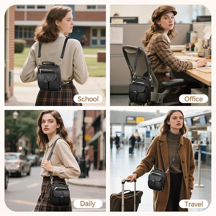Vegan Leather Crossbody Bag for Women with 2 Straps, Small Messenger Bag with Anti Theft Zipper Pocket Vintage Shoulder Bag