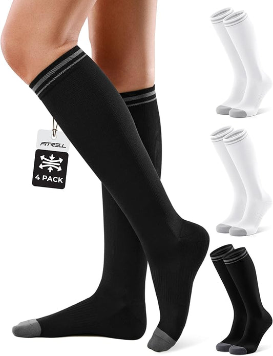 FITRELL 4 Pairs Compression Socks for Women & Men, 15-20mmHg Circulation Support for Athletic Travel Daily Wear