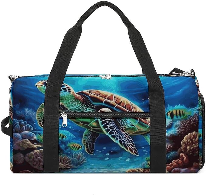 Sea Turtles Diamond Painting Gym Bag Lightweight ，Travel Duffle Bag with Shoe Compartment，Gym Bag for Women for Overnight, Weekend, Yoga, Gym, Business Trips, Sport And Hospital.