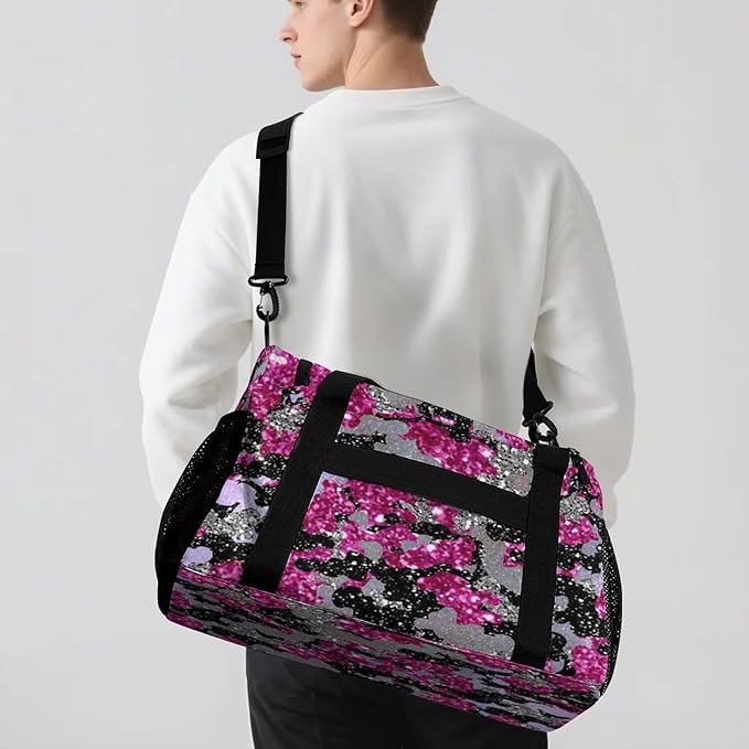 Fuchsia Pink Red Camouflage Camo Waterproof Duffel Bag Gym Dance Sport Perform Training Travel Bag for Teens Adults Women Men Luggage Bag