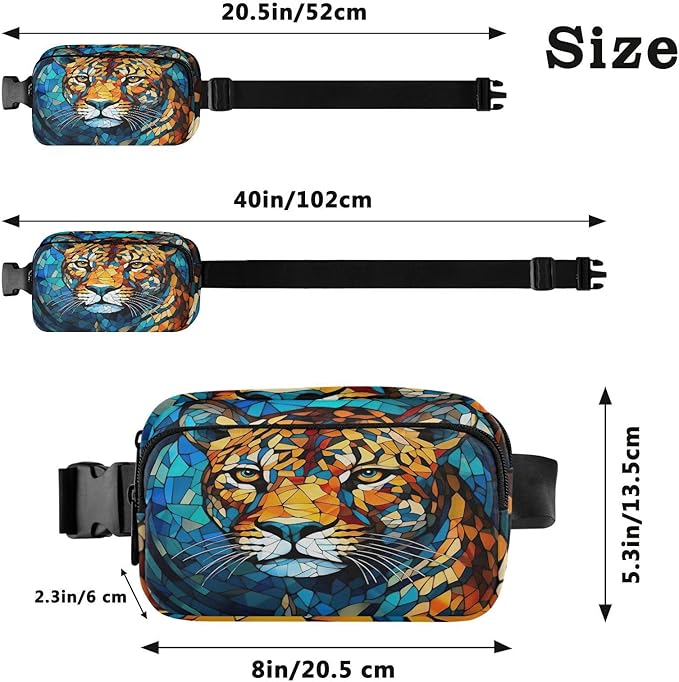 Stained Glass Printed Leopard Fanny Pack for Women Men Water Resistant Fashion Waist Packs with Adjustable Strap Belt Bag for Travel Workout Jogging Hiking 21219677