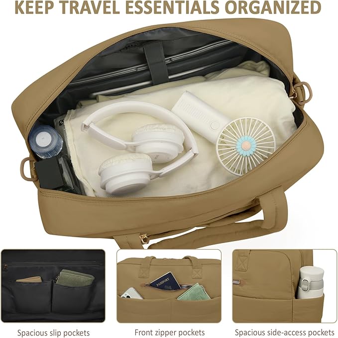 Travel Duffel Bags, Weekender Bags for Women Men Gym Duffel Bag Personal Item Travel Bag Foldable Tote Carry On Overnight Workout Bag, Brown