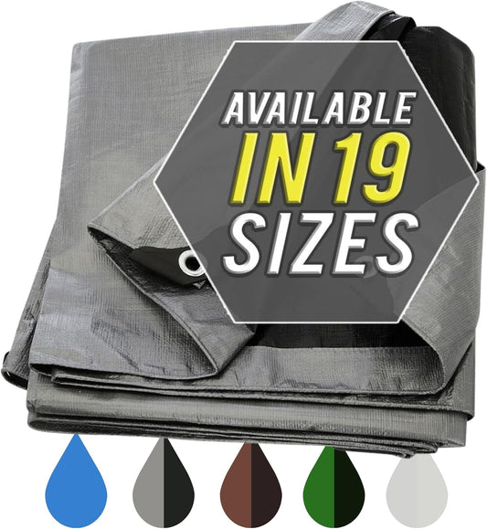 Trademark Supplies Tarp Cover Silver/Black Heavy Duty Thick Material, Waterproof, Great for Tarpaulin Canopy Tent, Boat, RV or Pool Cover