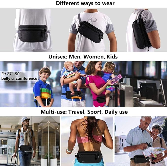 N+B Travel Money Belt Under Clothes, Waist Bag Hidden Wallets Secure Chest Money Pouch Adjustable Chest Bags for Cash Passport Security Travel Pack Secret Anti-theft Money Belts for Women Men (khaki)
