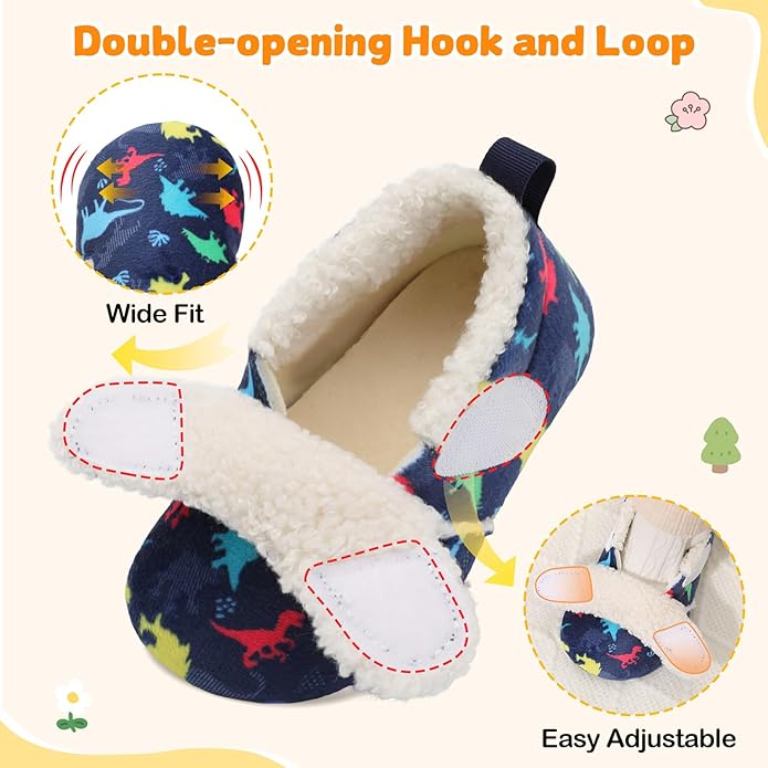 JOINFREE Toddler Slippers Boys Girls Adjustable House Shoes Barefoot Sock Shoes with Rubber Sole Baby Comfort Warm Indoor Outdoor Walking Shoe