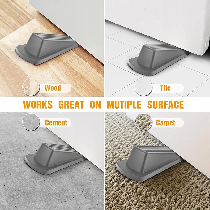 Crosize Door Stoppers for Bottom of Door, Premium Rubber Door Stops, Sturdy Door Wedge for Carpet, Tile, Concrete, Wood, Door Holder for Heavy Duty Door, Gray