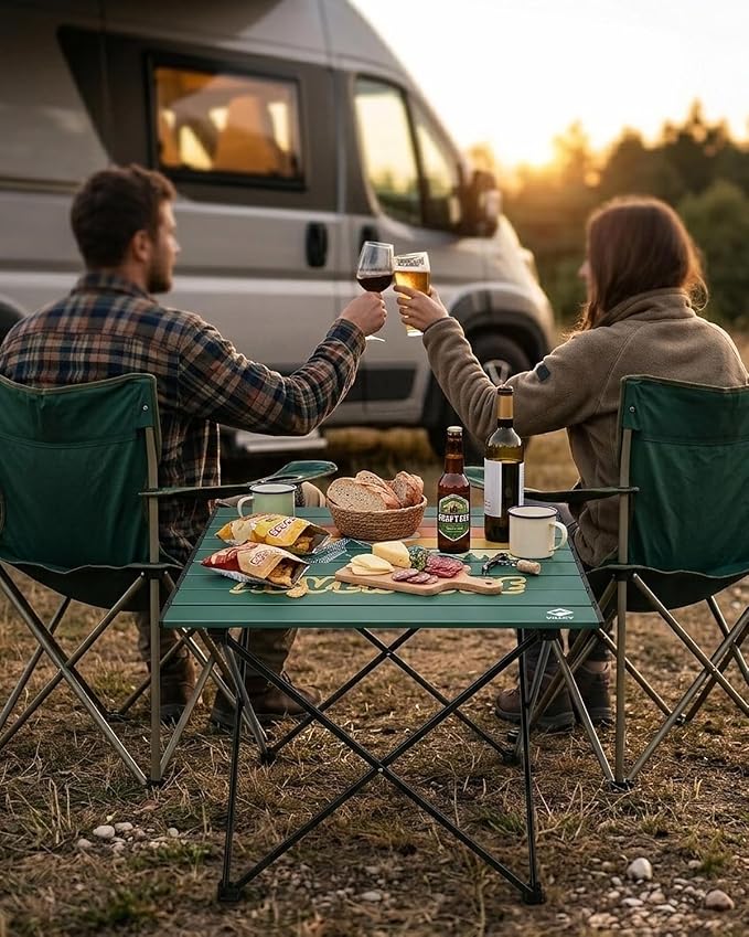 VILLEY Portable Camping Side Table, Ultralight Aluminum Folding Beach Table with Carry Bag for Outdoor Cooking, Picnic, Camp, Boat, Travel