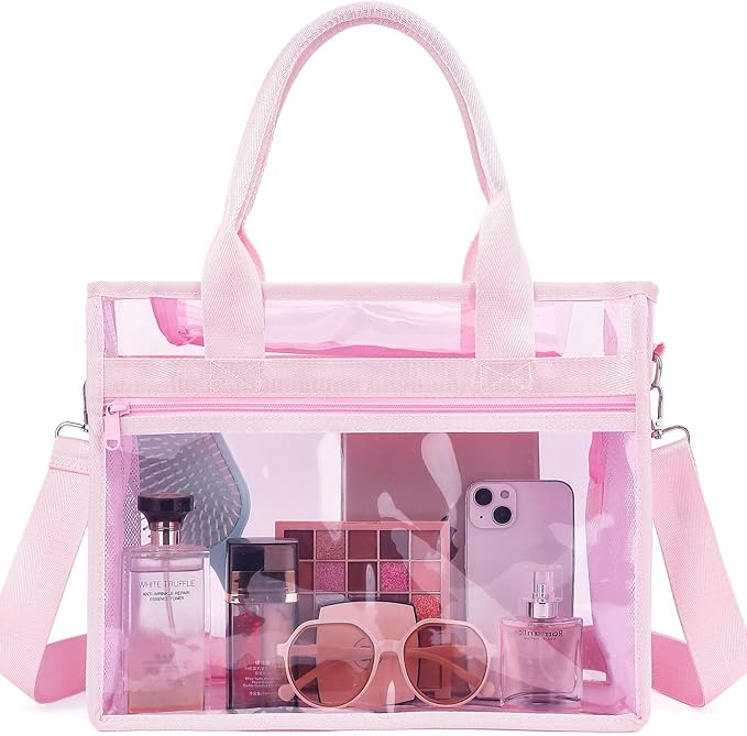 Iridescent Clear Beach Bag for Women, Large Pool Tote Cruise Vacation Essentials - Waterproof, Zipper Closure