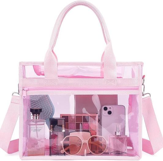 Iridescent Clear Beach Bag for Women, Large Pool Tote Cruise Vacation Essentials - Waterproof, Zipper Closure
