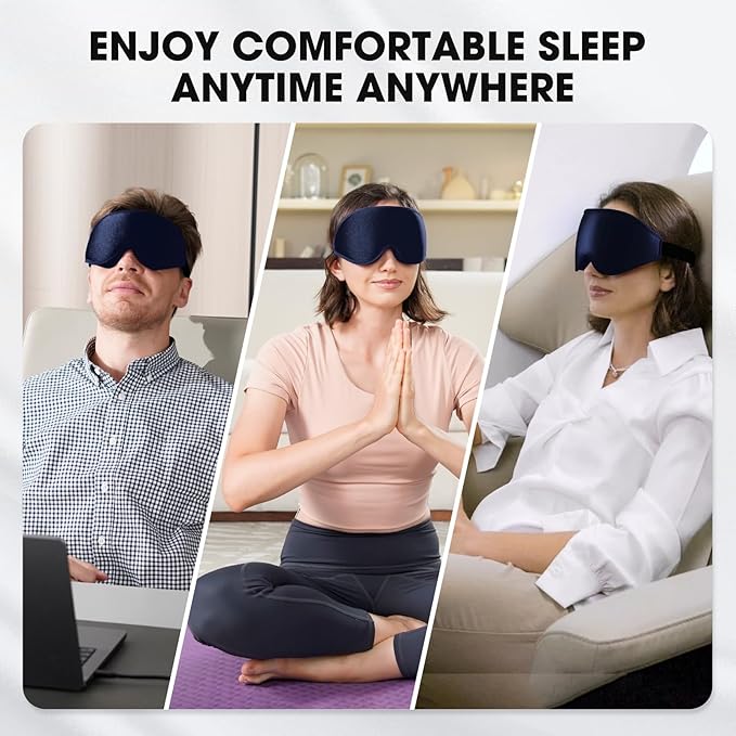 Sleep Mask | 99% Fully Block Out Light Eye Sleep Mask | Long Lash Extension | 3D Deep Contoured Eyes Cover Zero Pressure | Adjustable Straps | Sleep Travel Home Nap Rest Women Men (Dark Blue)