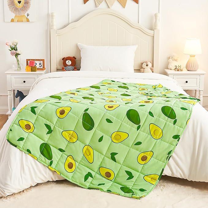 yescool Weighted Blanket 7 Pounds Cooling Weighted Lap Blanket, Green Avocados Heavy Blankets for Sleeping, Breathable Weighted Throw Blanket Gifts for 60-80lbs, 40"x60"