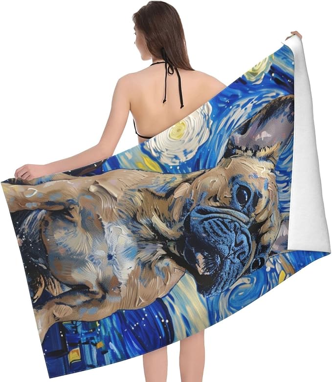 Microfiber Beach Towel, French Bulldog Beach Towels 32x52in,Quick Dry, Sand Free, Ultra Soft & Oversized Towel for Travel, Outdoor, Bathroom, Swimming - Ideal for Pool, Camping, Yoga, or Gift Decor