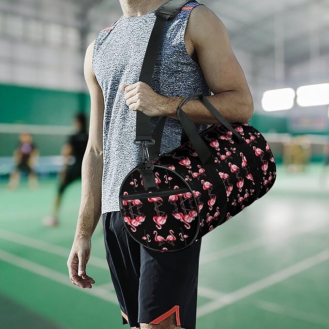 Unisex Foldable Gym Bag Pink Flamingo Art Lightweight Travel Sports Bag Workout Yoga Dance Bags Overnight Weekender Bags