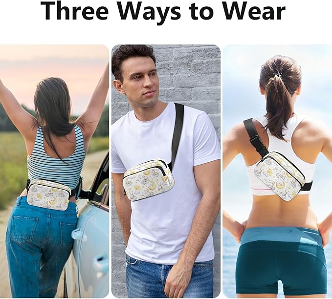 Kawaii Bunnies Clouds Moon Fanny Pack for Women Men Water Resistant Fashion Waist Packs with Adjustable Strap Belt Bag for Travel Workout Jogging Hiking 21219515