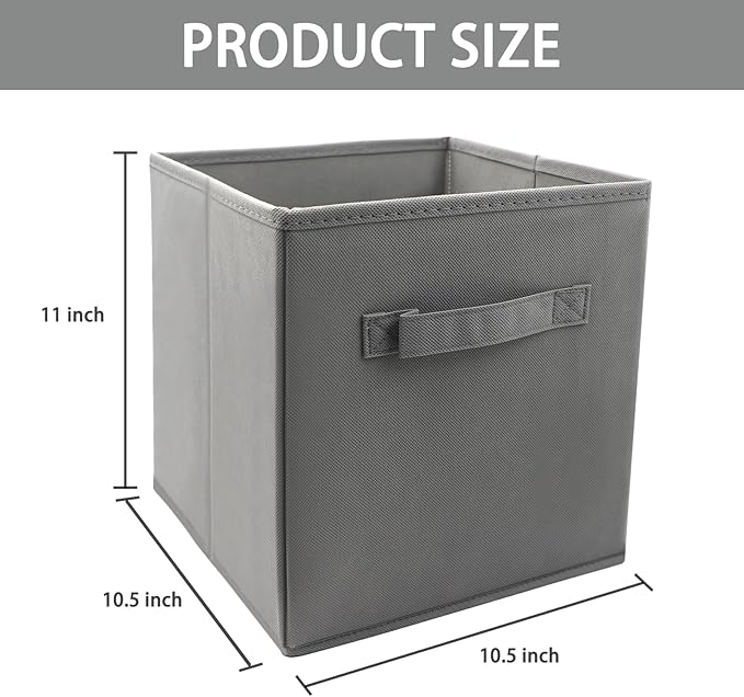 storage bins collapsible storage bins，cube storage organizer （Pack of 3） 10.5*10.5*11inch，For home and office Collapsible Closet Shelf Organizers, Drawer Organizers(Grey)