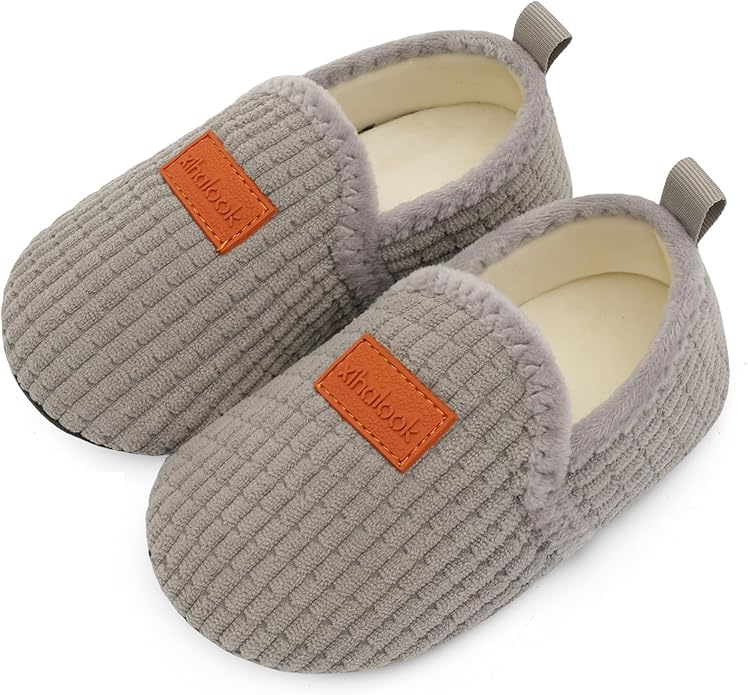 XIHALOOK Toddler Boys Girls House Slippers with Microfleece Lining Cozy Household Shoes Non-slip for Kids