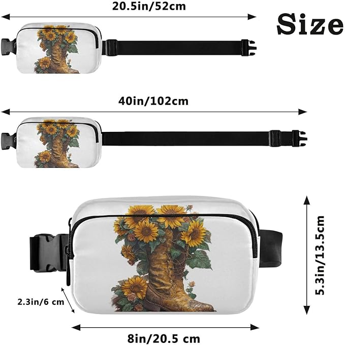 Sunflower in The Cowboy Boot Fanny Pack for Women Men Water Resistant Fashion Waist Packs with Adjustable Strap Belt Bag for Travel Workout Jogging Hiking 21218935