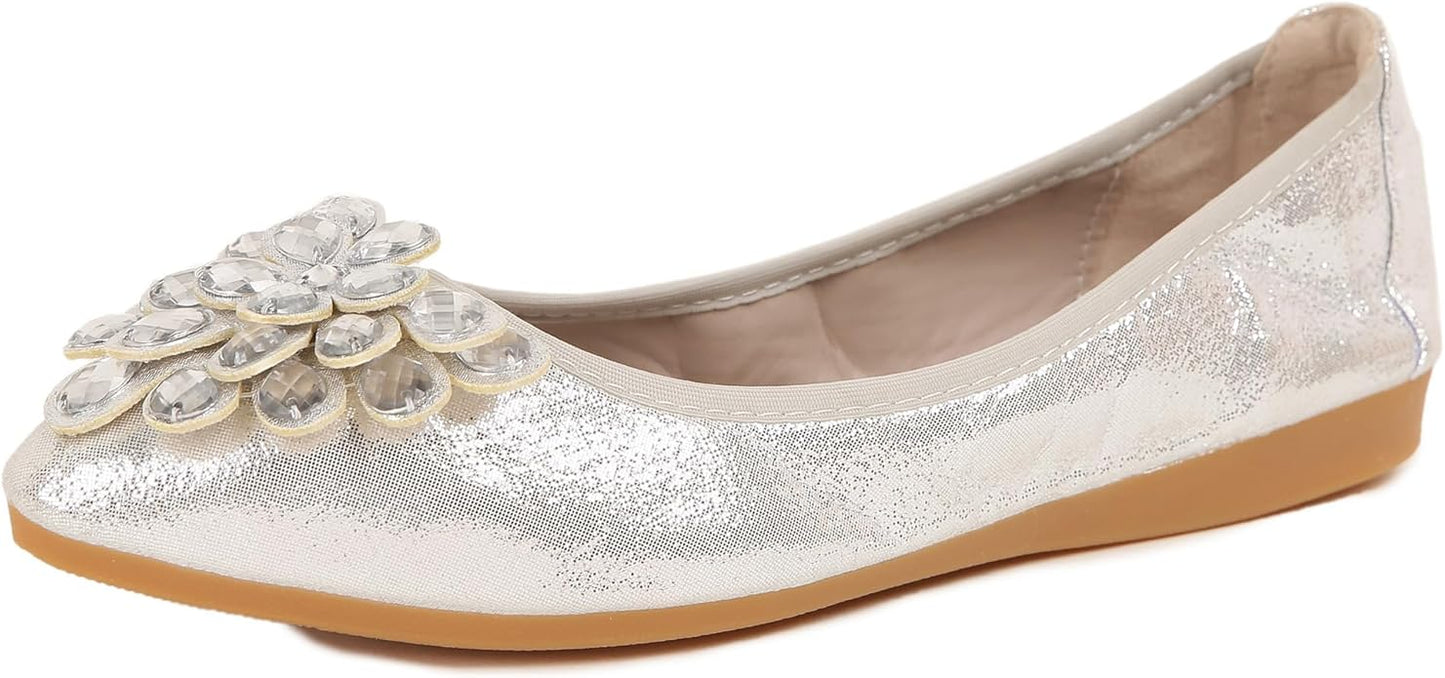 Flats Shoes for Women Rhinestone Wedding Ballerina Shoes Foldable Sparkly Comfort Slip on Flat Dressy Flats